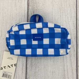 State Bags Clinton Pencil Case Blue Gingham Plaid Durable Pouch School Office